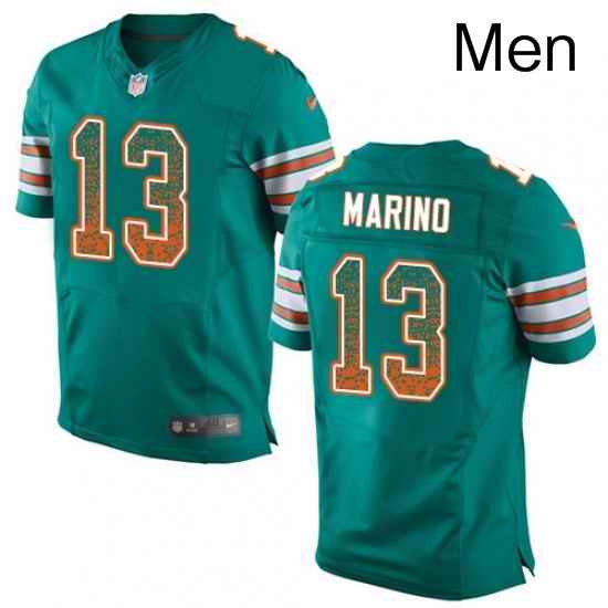 Mens Nike Miami Dolphins 13 Dan Marino Elite Aqua Green Alternate Drift Fashion NFL Jersey